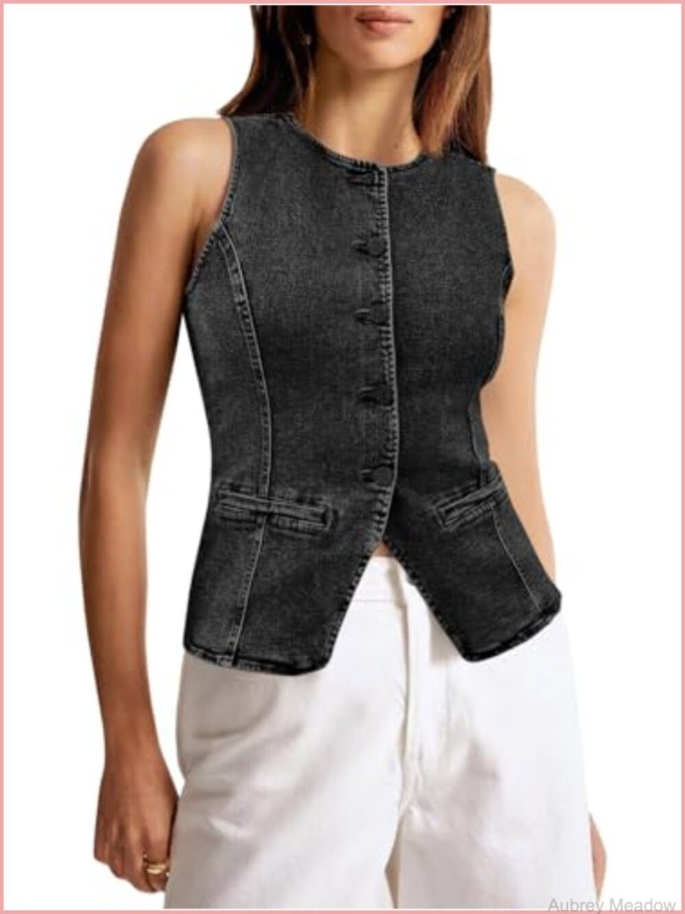 Slim Fit Sleeveless Denim Vest Crop Top Button Down Jean Tank